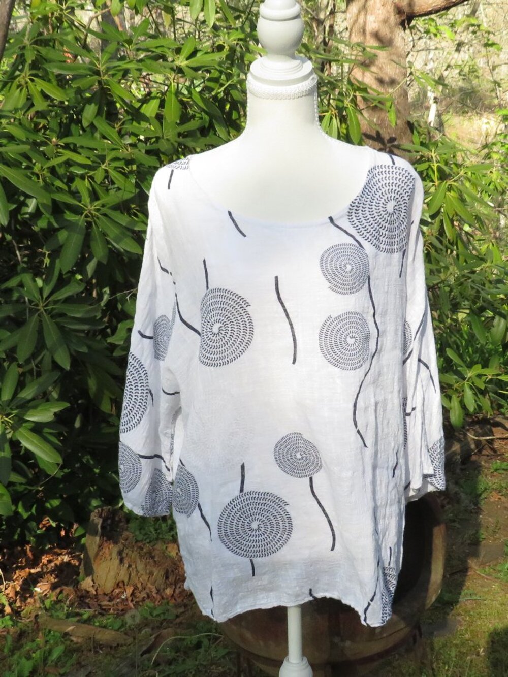 Made in Italy 100% Cotton Artisanal Spiral Print Blouse – Oversized Boho Resort